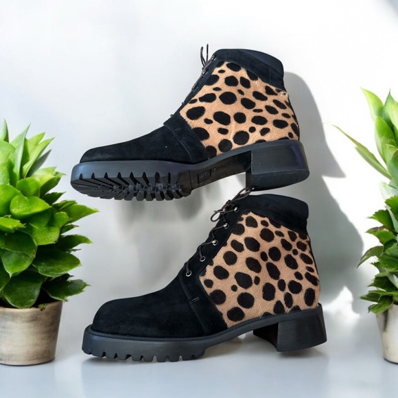 STUART WEITZMAN PONNY HAIR LEOPARD SUEDE DISCO RETRO CHUNKY...